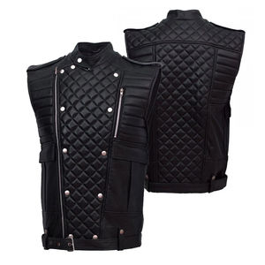 Gilet et veste pour homme sur mesure, grande taille, design unique, 100% cuir, sans manches, gilet chauffant pour moto, hiver, poches avant - Product Image 1