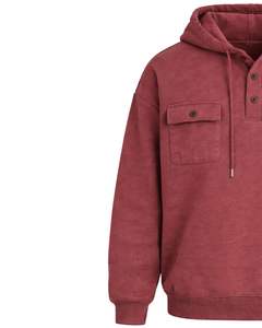 Sudadera con Capucha Roja para Hombre, con Cierre de Botones, Bolsillos Dobles en el Pecho, Estilo Casual Urbano, Fabricante Personalizado - Product Image 2