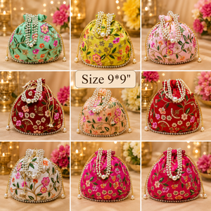 กระเป๋าผ้าฝ้ายปักลายซาร์โดซีงานฝีมือจากราชสถาน กระเป๋าใส่ของแบบมีเชือกผูกสำหรับงานเทศกาล ของขวัญสำหรับผู้หญิงในงานแต่งงาน ปีใหม่ หรือของฝาก - Product Image 2