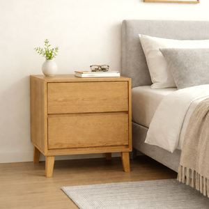 โต๊ะข้างเตียงไม้ยางพารา 2 ลิ้นชัก เฟอร์นิเจอร์ห้องนอนเรียบง่าย โต๊ะข้างเตียงไม้ โรงงาน OEM/ODM เฟอร์นิเจอร์เวียดนาม - Product Image 1