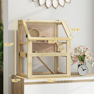 Gabbia Moderna in Legno a 3 Livelli 61x41x75 cm per Piccoli Animali, Alloggio per l'Allevamento di Criceti, Casetta Solida in Legno con Motivo Animale - Product Image 3