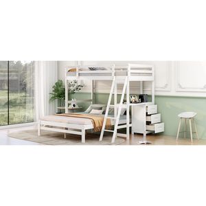 Letto a Castello Bianco con Scrivania Integrata e Tre Cassetti per Bambini - Product Image 5