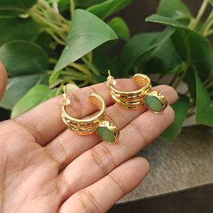 18K Gold Plated Bezel Set Fancy <b>Drop</b> Earrings with Prehnite Chalcedony Stone Women's Classic Style Jewelry for Party Occasions - Product Image 2
