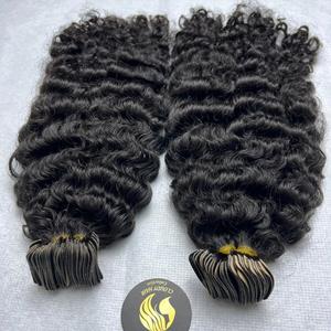 CDYHAIRVN Extensions de cheveux humains bouclés birmans à bandes adhésives, 40 pièces, texture bouclée noire naturelle, prix de gros, directement de l'usine, cheveux vierges - Product Image 4