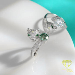 Luxury Green Moissanite <b>Ring</b> With Panther Design Round Cut Stone Sterling <b>Silver</b> <b>Statement</b> Jewelry For Women Gift - Product Image 2