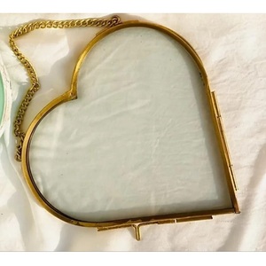 <b>Heart</b> Shape Brass Mirror <b>Frame</b> Tabletop Display Horizontal Metal Design - Product Image 1