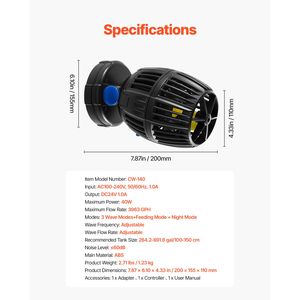Pompa per Acquario Silenziosa e Potente da 40W, Generatore di Onde DC, Pompa di Circolazione Regolabile per Acquario, Controllore 3963 GPH, Pompe d'Aria - Product Image 5