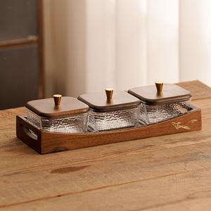 Trending Xmas Dried Fruit Serving <b>Tray</b> Square <b>Glass</b> Spice Organizer with Natural Wood Handle for Festive Holiday Banquets - Product Image 4