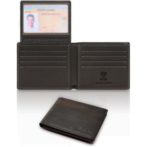 Portafoglio Bifold da Uomo in Vera Pelle Fatto a Mano con 2 Finestre per Documenti, Design Elegante con Blocco RFID, Include Confezione Regalo - Product Image 1