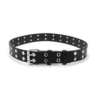 เข็มขัดหนัง PU สไตล์พังก์สำหรับเด็ก หัวเข็มขัดโลหะแบบสองรู สายรัดเอวเด็กชายเด็กหญิง สีดำ - Product Image 1