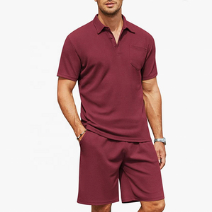Men's Casual Polo Shirt Shorts Set Two Piece Matching Summer Outfit Breathable Eco-Friendly Knitted Cotton Co-Ord Set Wholesale - Product Image 2