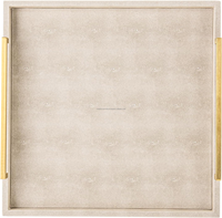 Plateau de service en bois et cuir gravé avec poignées métalliques, fait main, plateau décoratif moderne de luxe pour la maison, l'hôtel, le restaurant