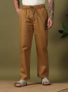 Super Quality Men Lightweight Smart Casual Straight Low <b>Elastic</b> Cotton Blended <b>Trousers</b> <b>Elastic</b> <b>Waist</b> Quick Dry Modern Office - Product Image 3