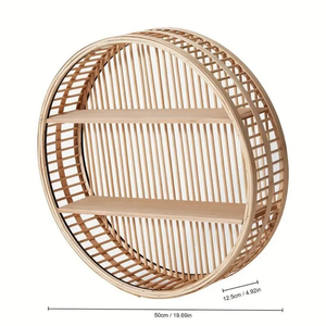 Spacious Circular Bamboo Wall <b>Shelf</b> Designed With Widely Spaced Vertical Slats For A Modern And Very Open Feel - Product Image 3