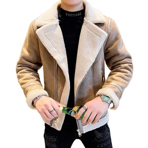 <b>Men's</b> <b>Brown</b> Genuine <b>Leather</b> <b>Jacket</b> With Faux Fur Collar Windproof Winter Moto Style Regular Fit Turn-down Collar - Product Image 4