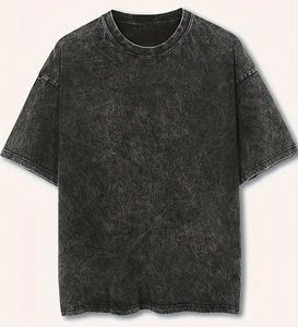 Camiseta de algodón lavado oversize para hombre, manga corta, cuello redondo, diseño liso informal de punto jersey - Product Image 1