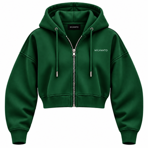Sudadera con capucha de invierno para mujer, verde bosque premium, personalizada, con hombros caídos, corte cropped, oversize, con cremallera, diseño personalizado, 100% algodón, forro polar. - Product Image 1