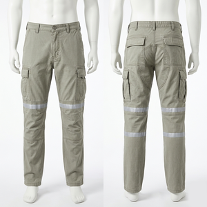 Mens <b>Work</b> <b>Pant</b> 240 GSM Poly Cotton Hi Vis Orange Reflective Safety Trouser Custom Embroidery Print Woven Label Logo - Product Image 5