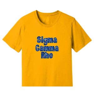T-shirt décontracté à manches courtes pour femme, motif graphique brodé de faux sequins, design lettres de la sororité grecque Sigma Gamma Rho - Product Image 1