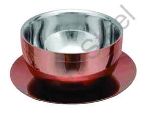 Cuenco para sopa de acero inoxidable, cuenco para sopa de color cobre con platillo, conjunto de mesa de cena - Product Image 1