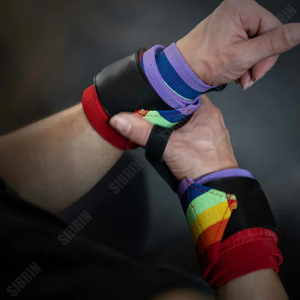 Sibrin Bandes de poignet personnalisées avec logo imprimé arc-en-ciel, élastiques et robustes, pour le soutien des poignets en musculation et haltérophilie, 18 pouces - Product Image 2
