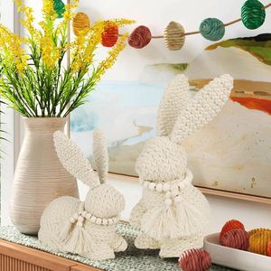 Set di 2 Statuette di Coniglietti Pasquali in Cotone Intrecciato, Decorazioni da Tavolo per la Casa, Ornamenti Primaverili - Product Image 5