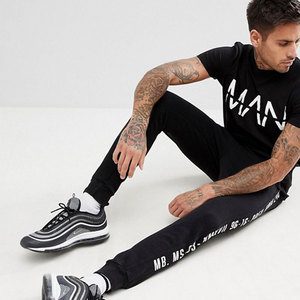 Men's Black Short Sleeve <b>T</b>-<b>Shirt</b> With <b>White</b> Letter Print Slim Fit Casual O-Neck Jersey Cotton Top - Product Image 3