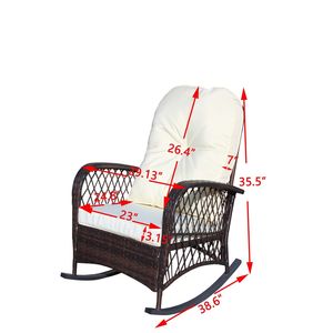 Sedia a dondolo da esterno in vimini e rattan con telaio in acciaio ad alta capacità di carico, cuscino morbido e seduta ampia per patio - Product Image 3