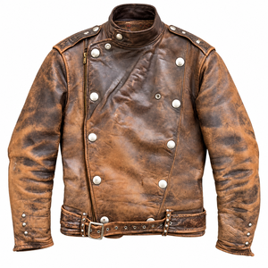 Chaqueta Bomber Roja de Cuero Genuino para Hombre, Estilo Casual de Motociclista, con Borlas y Tachuelas, Cierre de Cremallera, Cuello Vuelto, Transpirable - Product Image 1