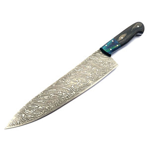 Couteau de chef en acier Damas avec motif décoratif et manche en bois pour cuisine professionnelle et usage domestique - Product Image 1