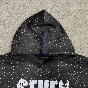 Durable Quality Zipper Distressed Hoodie <b>Rhinestone</b> New Arrived Best Price Zip up <b>Jacket</b> Acid Wash Men Fleece Streetwear Hoodie - Product Image 3