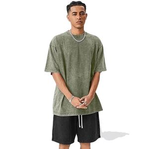 High Street Distressed Washed Breathable Cotton Casual Men Trendy Summer <b>Knitted</b> Streetwear Oversized V-neck T-Shirt Shorts <b>Set</b> - Product Image 1