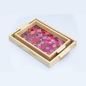 Plato Decorativo Rectangular con Estampado Floral, Bandeja de Madera de Mango para Servir, Nueva Llegada, para Pedidos al por Mayor - Product Image 3
