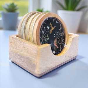 Wooden <b>Round</b> Coasters With Bird And Floral Design Traditional Chinese Style Reusable <b>Mats</b> For <b>Table</b> Decor By Universal Overseas - Product Image 2