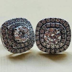 Pendientes de Diamante Cultivado en Laboratorio de Corte Redondo de 2 Quilates con Doble Halo, Oro Rosa de 14K, Elegantes para Regalo de Boda, Aniversario o Fiesta para Mujer - Product Image 4