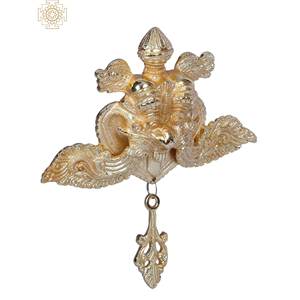 Estatua colgante de pared de latón con cara de Kirtimukha chapada en oro de 8 pulgadas hecha a mano en la India, diseño único para decoración del hogar - Product Image 4