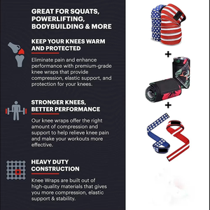 High Quality Red White <b>Polyester</b> Lightweight Professional Protection Adjustable Comfortable Non-Slip Knee Wraps for Workout - Product Image 3