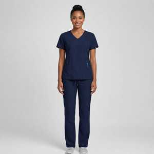 Ensemble d'uniformes médicaux modernes confortables pour le personnel médical, comprenant un haut de blouse à col en V et un pantalon de travail à jambe droite pour infirmières - Product Image 1