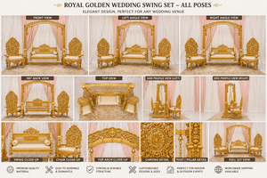 Columpio nupcial dorado con sillas a juego para novios, ideal para eventos Walima, columpio nupcial musulmán para decoración de escenarios de bodas de destino - Product Image 5