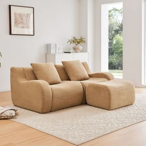 Divano a 2 Posti a L in Tessuto Teddy, Design Ergonomico con Braccioli Curvi, Alta Densità 32D, Arredamento per Soggiorno Senza Montaggio - Product Image 1