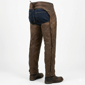 กางเกงขี่ม้าหนังแท้ทรงเข้ารูปสีน้ำตาลแบบอังกฤษ ความยาวเต็มตัว ป้องกันขาสำหรับขี่มอเตอร์ไซค์และขี่ม้า พร้อมเข็มขัดปรับได้ - Product Image 4