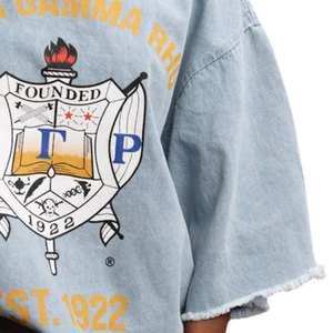 Camiseta de Mezclilla Sigma Gamma Rho para Mujer, Gris, Talla Grande, Diseño Gráfico de Hermandad Griega, Estilo Casual Urbano Vintage - Product Image 5