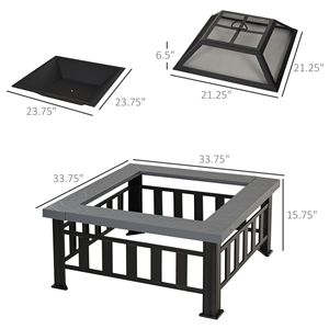 Braciere Quadrato in Acciaio da 34 Pollici per Legna con Schermo Antifiamma, Copertura Impermeabile, Griglia per Legna e Paletta, per Giardino e Decorazione a Gas - Product Image 2