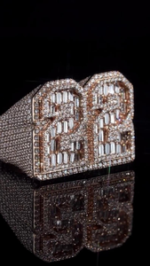 Bague personnalisée numéro 22 en moissanite taille baguette pour homme, en or rose, style hip-hop, sertie de diamants de laboratoire, en argent massif, bijou de déclaration carré - Product Image 4