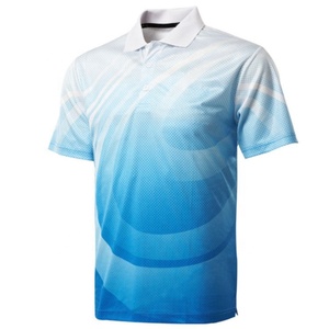เสื้อโปโลผู้ชายพิมพ์ลายดิจิตอลไล่เฉดสีน้ำเงิน แขนสั้น แห้งเร็ว สปอร์ต ผ้าถักโพลีเอสเตอร์ ลายเรขาคณิต - Product Image 1