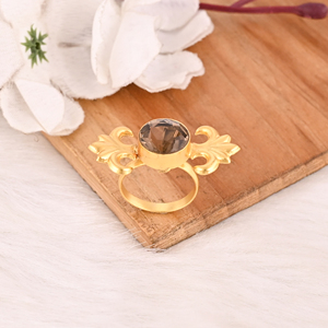 Smoky Hydro Fashion Brass Gold Plated Handmade Gemstone <b>Ring</b> for <b>Women</b> - Product Image 3