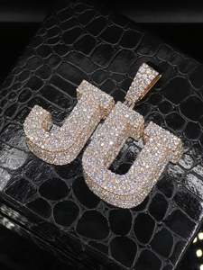 Colgante Personalizado con Dos Iniciales, Oro Sólido de 10K/14K, Plata 925, Moissanita, Diamantes, Estilo Hip Hop, Joyería de Fábrica - Product Image 2