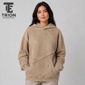 Women Distressed <b>Hoodie</b> Designed With <b>Lightweight</b> Fabric Comfortable Feel And Modern Streetwear Style For Daily Lifestyle Wear - Product Image 1