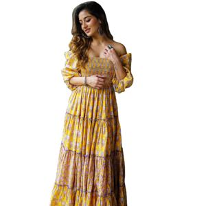 Vestido largo bohemio de manga tres cuartos con estampado Floral para mujer, Vestido largo con cuello cuadrado - Product Image 1