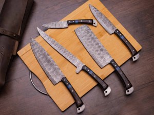 Juego de Cuchillos de Cocina de Acero de Damasco Hechos a Mano de Primera Calidad, 5 Piezas, Proveedor Mayorista para EE. UU. y la UE, OEM, ODM, Logotipo Personalizado, Cuchillos de Chef para Hotel - Product Image 3